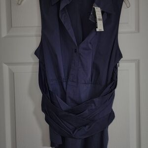 Stylish Navy Sleeveless Wrap Shirt With Tie